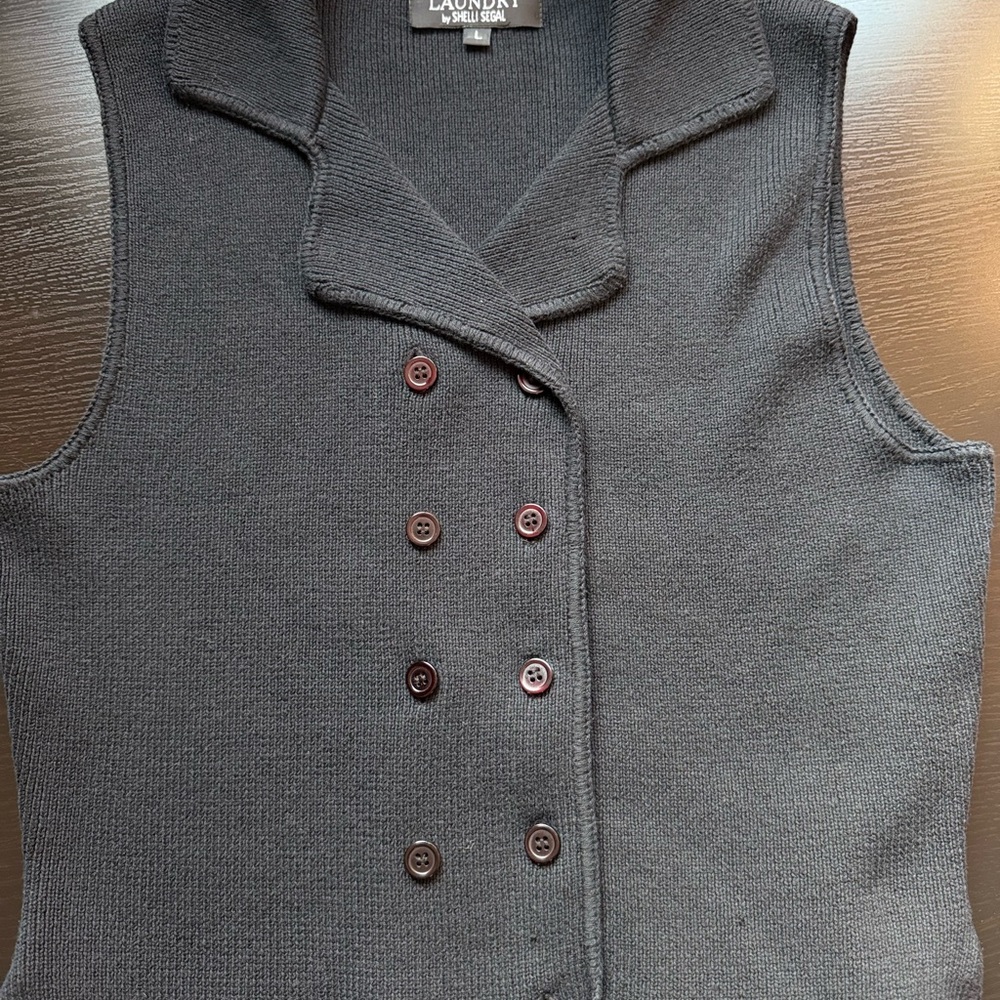Laundry by Shelli Segal Double Breasted Knit Vest Black Cotton Blend L - Picture 9 of 11